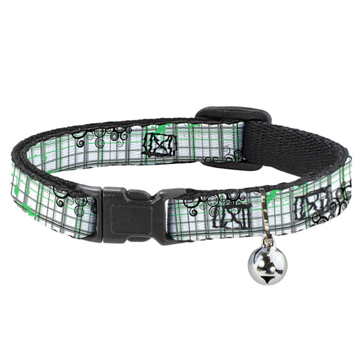 Cat Collar Breakaway - Plaid Curls White Black Gray Green Breakaway Cat Collars Buckle-Down   