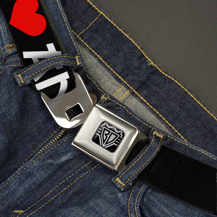 BD Wings Logo CLOSE-UP Full Color Black Silver Seatbelt Belt - I "Heart" ANIME Bold Black/White/Red Webbing Seatbelt Belts Buckle-Down   