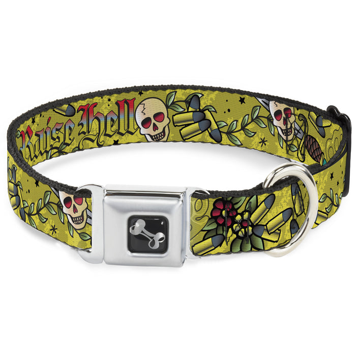 Dog Bone Seatbelt Buckle Collar - Born to Raise Hell Yellow Seatbelt Buckle Collars Buckle-Down   