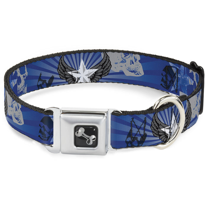 Dog Bone Seatbelt Buckle Collar - Die Hard Skulls & Stars1 Blue/Grays Seatbelt Buckle Collars Buckle-Down   