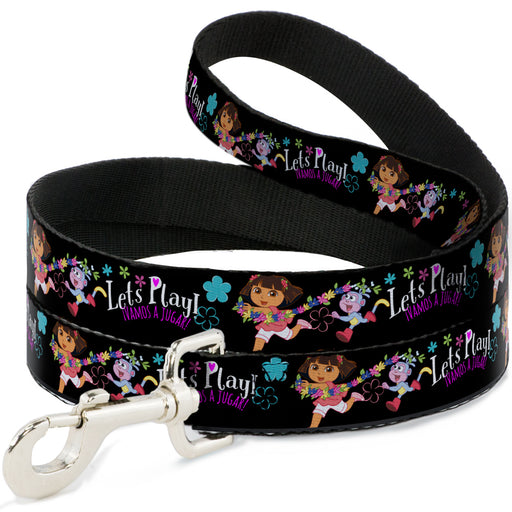 Dog Leash - Dora & Boots Pose/Floral LET'S PLAY!/VAMOS A JUGAR! Black/White/Multi Color Dog Leashes Nickelodeon   