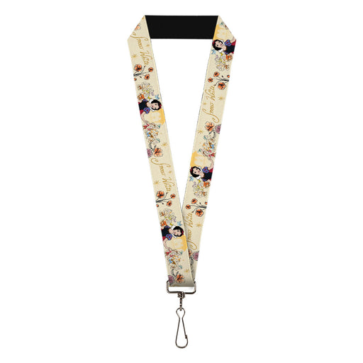 Lanyard - 1.0" - Snow White and the Seven Dwarfs with Script and Flowers Yellows Lanyards Disney   