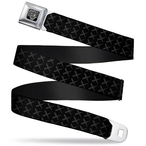 BD Wings Logo CLOSE-UP Full Color Black Silver Seatbelt Belt - Tread Plate Black/Gray Webbing Seatbelt Belts Buckle-Down   
