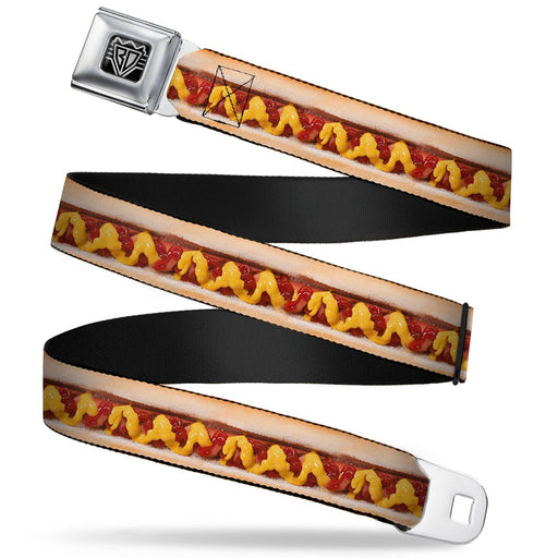 BD Wings Logo CLOSE-UP Full Color Black Silver Seatbelt Belt - Hot Dog w/Mustard & Ketchup Vivid Webbing Seatbelt Belts Buckle-Down   