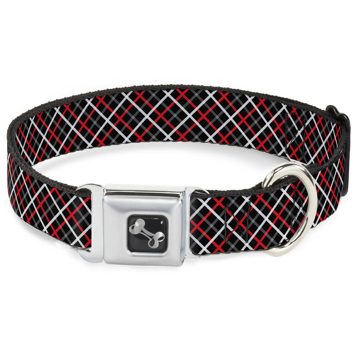 Dog Bone Seatbelt Buckle Collar - Criss Cross Plaid Black/Gray/Red Seatbelt Buckle Collars Buckle-Down   