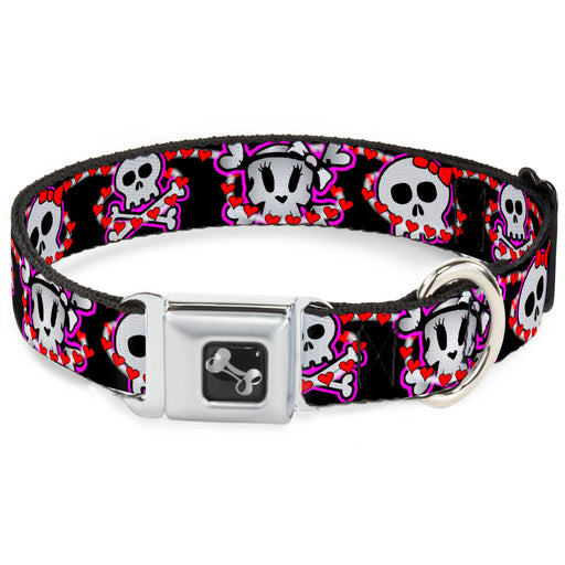 Dog Bone Seatbelt Buckle Collar - Cute Skulls w/Hearts Seatbelt Buckle Collars Buckle-Down   