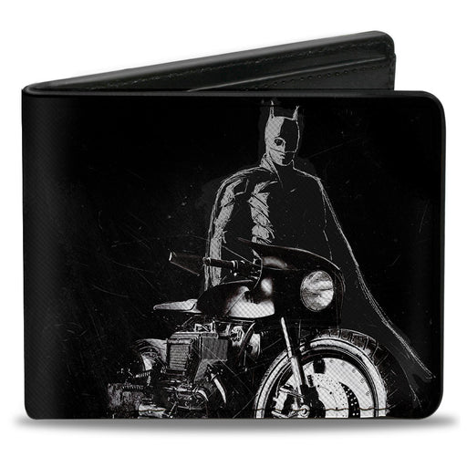 Bi-Fold Wallet - The Batman and Batcycle Pose Black White Bi-Fold Wallets DC Comics   