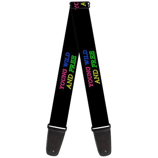 Guitar Strap - YOUNG WILD AND FREE Outline Black Multi Neon Guitar Straps Buckle-Down   