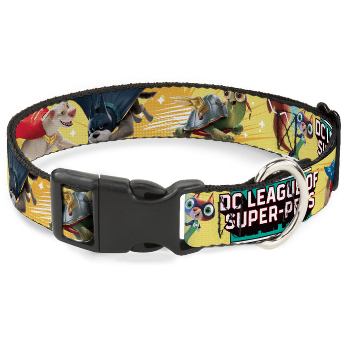 Plastic Clip Collar - DC LEAGUE OF SUPER-PETS 6-Superhero Pet Poses Collage Yellows Plastic Clip Collars DC Comics   