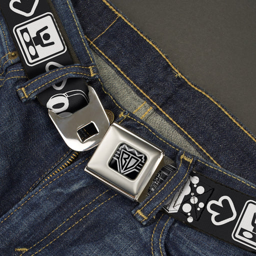 BD Wings Logo CLOSE-UP Full Color Black Silver Seatbelt Belt - Music Happy Face Webbing Seatbelt Belts Buckle-Down   