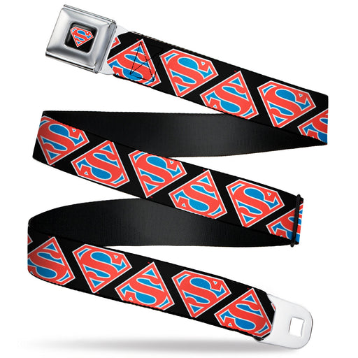 Superman Shield Full Color Black/White/Red/Blue Seatbelt Belt - Superman Shield Flip Americana Black/White/Red/Blue Webbing Seatbelt Belts DC Comics   