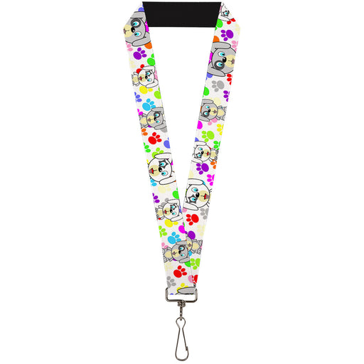 Lanyard - 1.0" - Puppies w Paw Prints White Multi Color Lanyards Buckle-Down   
