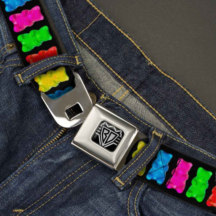 BD Wings Logo CLOSE-UP Full Color Black Silver Seatbelt Belt - Gummy Bears Black/Multi Color Webbing Seatbelt Belts Buckle-Down   