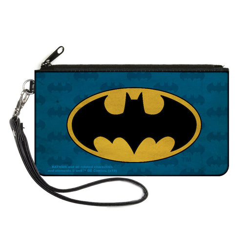 Canvas Zipper Wallet - LARGE - Batman Signal Bat Monogram Distressed Blues Black Yellow Canvas Zipper Wallets DC Comics   
