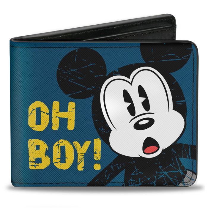 Bi-Fold Wallet - Mickey Mouse OH BOY! Pose Weathered Blue Gold Bi-Fold Wallets Disney   