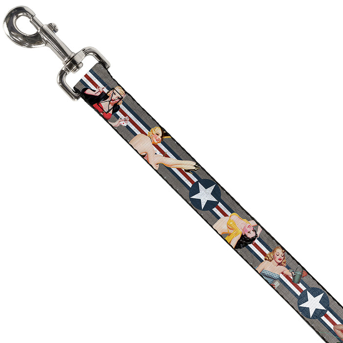 Dog Leash - Pin Up Girl Poses Star & Stripes Gray/Blue/White/Red Dog Leashes Buckle-Down   