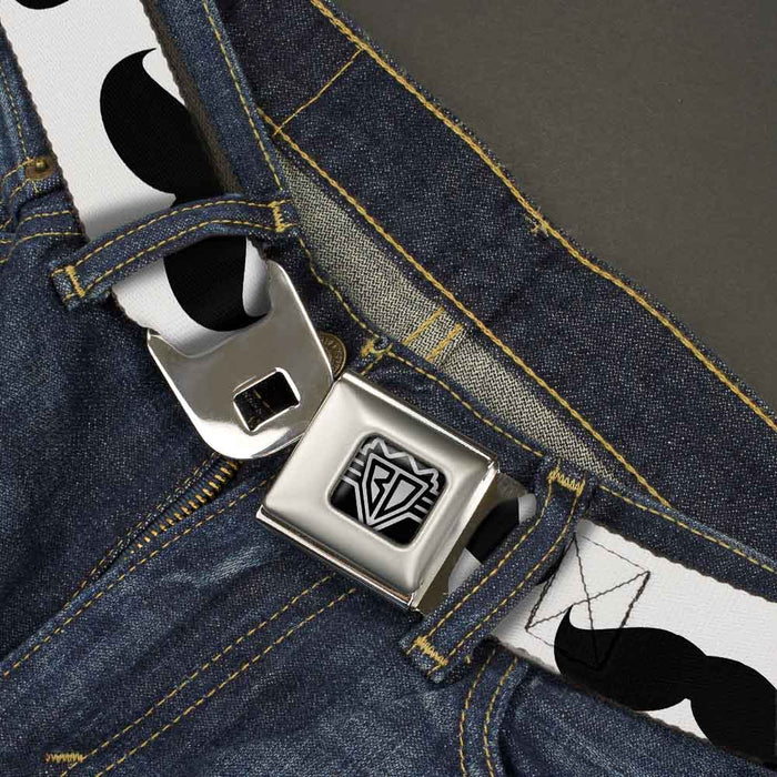 BD Wings Logo CLOSE-UP Full Color Black Silver Seatbelt Belt - Mustaches White/Black Webbing Seatbelt Belts Buckle-Down   