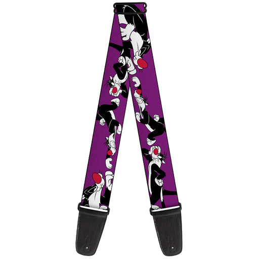 Guitar Strap - Sylvester the Cat Poses Purple Guitar Straps Looney Tunes   