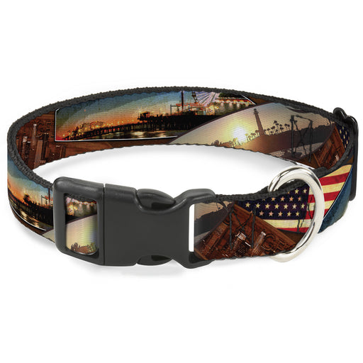 Plastic Clip Collar - Surfboard Cali Scenes/US Flag Stacked Brown Plastic Clip Collars Buckle-Down   