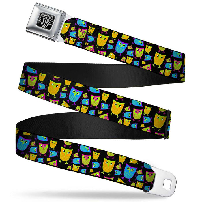 BD Wings Logo CLOSE-UP Full Color Black Silver Seatbelt Belt - Owls w/Outline Black/Multi Neon Webbing Seatbelt Belts Buckle-Down   