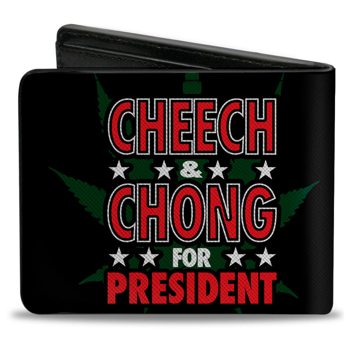 Bi-Fold Wallet - CHEECH & CHONG FOR PRESIDENT Pot Leaf Black Green White Red Bi-Fold Wallets Cheech & Chong   