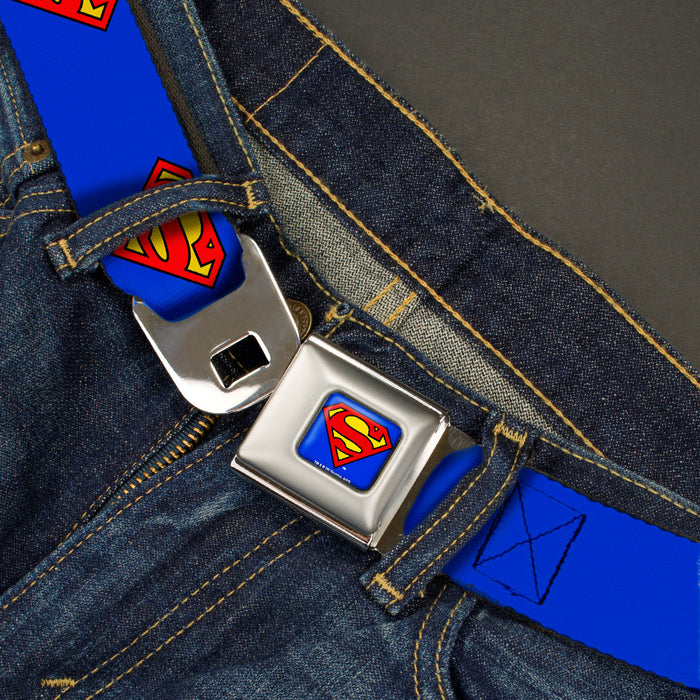 Superman Full Color Blue Seatbelt Belt - Superman Shield Blue Webbing Seatbelt Belts DC Comics   