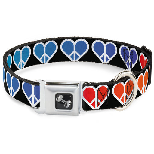 Dog Bone Seatbelt Buckle Collar - Peace Hearts Repeat Fill Black/Rainbow Seatbelt Buckle Collars Buckle-Down   