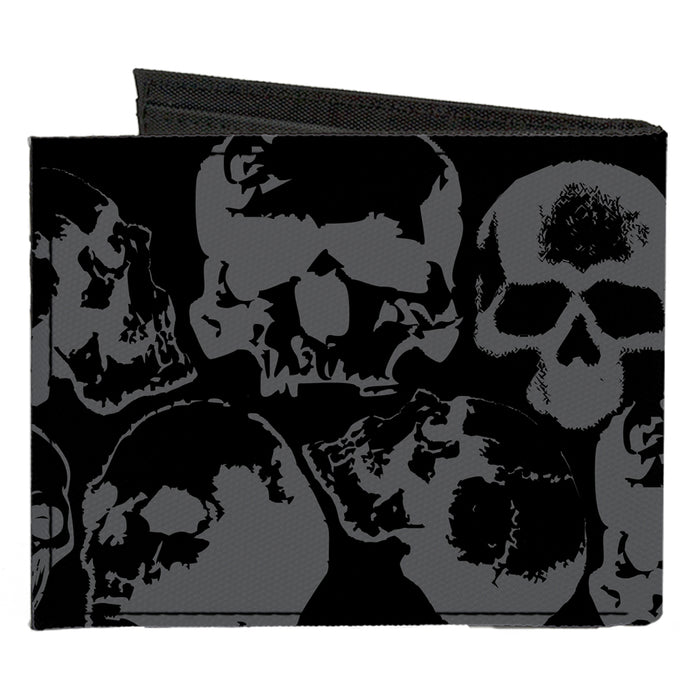 Canvas Bi-Fold Wallet - Skull Pile Black Gray Canvas Bi-Fold Wallets Buckle-Down   