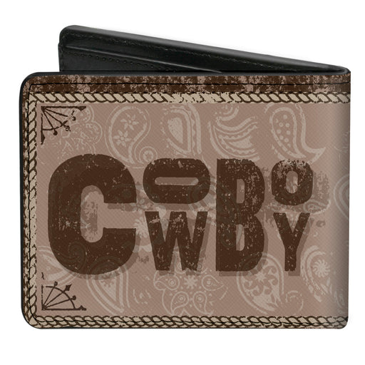 Bi-Fold Wallet - Western COWBOY Icons Collage Tan Browns Bi-Fold Wallets Buckle-Down   