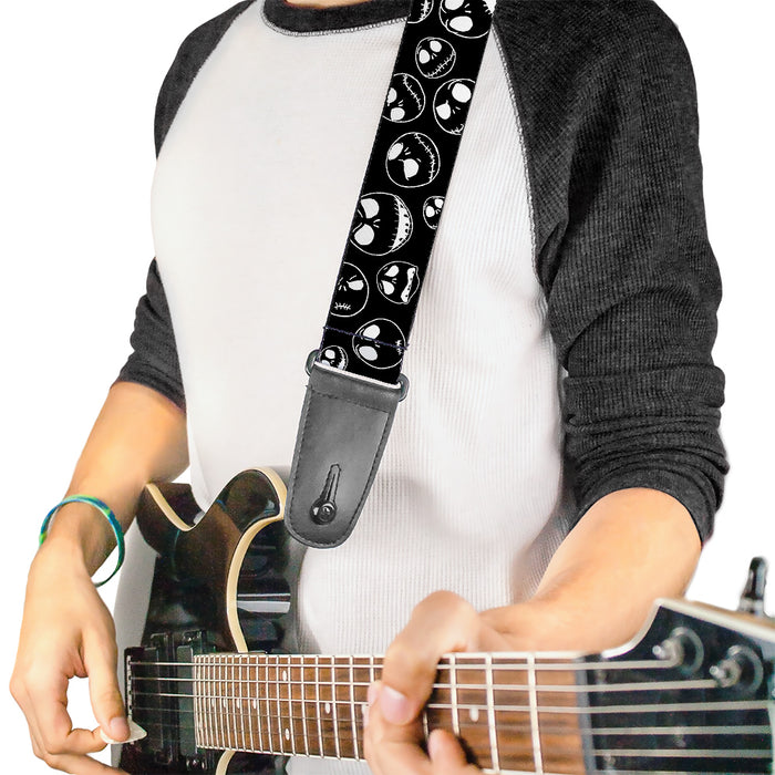Guitar Strap - Nightmare Before Christmas Jack Outline Expressions Scattered Black White Guitar Straps Disney   