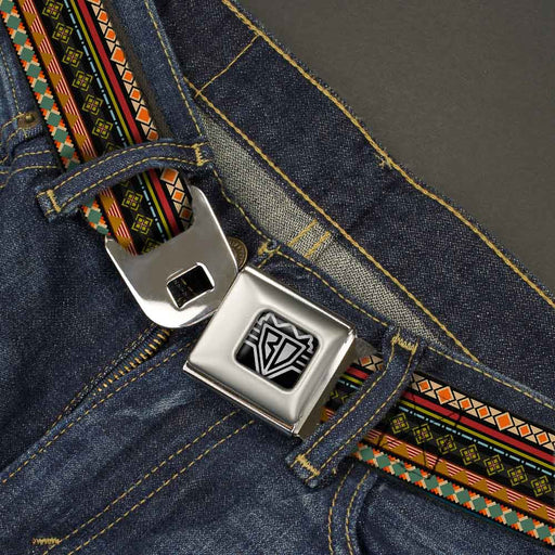 BD Wings Logo CLOSE-UP Full Color Black Silver Seatbelt Belt - Aztec5 Reds/Blues/Greens/Yellows Webbing Seatbelt Belts Buckle-Down   