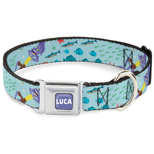 LUCA Logo Full Color Lavender/White Seatbelt Buckle Collar - Luca Isola del Mar Alberto Sea Monster School of Fish Collage Seatbelt Buckle Collars Disney   