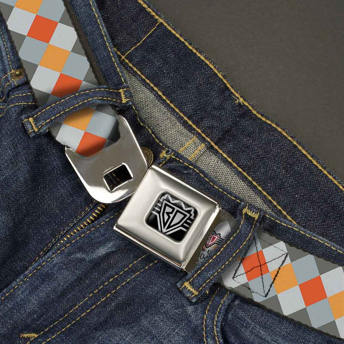 BD Wings Logo CLOSE-UP Full Color Black Silver Seatbelt Belt - Diamond Plaid Grays/Orange Webbing Seatbelt Belts Buckle-Down   