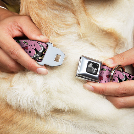 Dog Bone Seatbelt Buckle Collar - Lucky CLOSE-UP Pink Seatbelt Buckle Collars Buckle-Down   