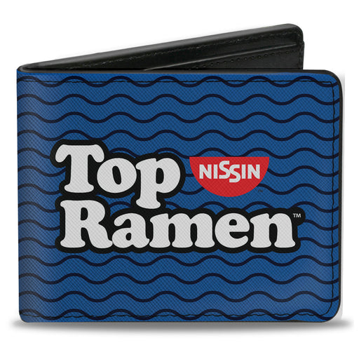 Bi-Fold Wallet - TOP RAMEN Noodle Wave Blue Black White Bi-Fold Wallets Nissin Foods   