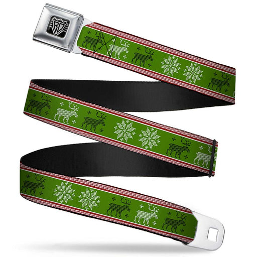 BD Wings Logo CLOSE-UP Full Color Black Silver Seatbelt Belt - Christmas Stitch Moose/Snowflakes Red/Green Webbing Seatbelt Belts Buckle-Down   
