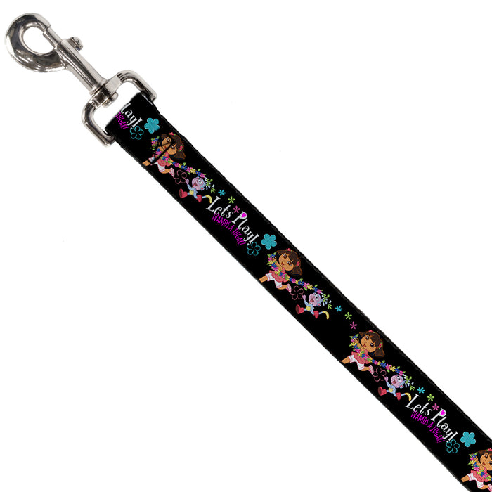 Dog Leash - Dora & Boots Pose/Floral LET'S PLAY!/VAMOS A JUGAR! Black/White/Multi Color Dog Leashes Nickelodeon   