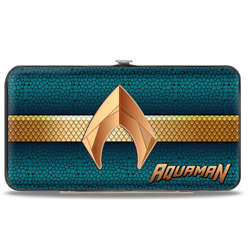 Hinged Wallet - AQUAMAN Icon Scales Stripe Blues Golds Hinged Wallets DC Comics   