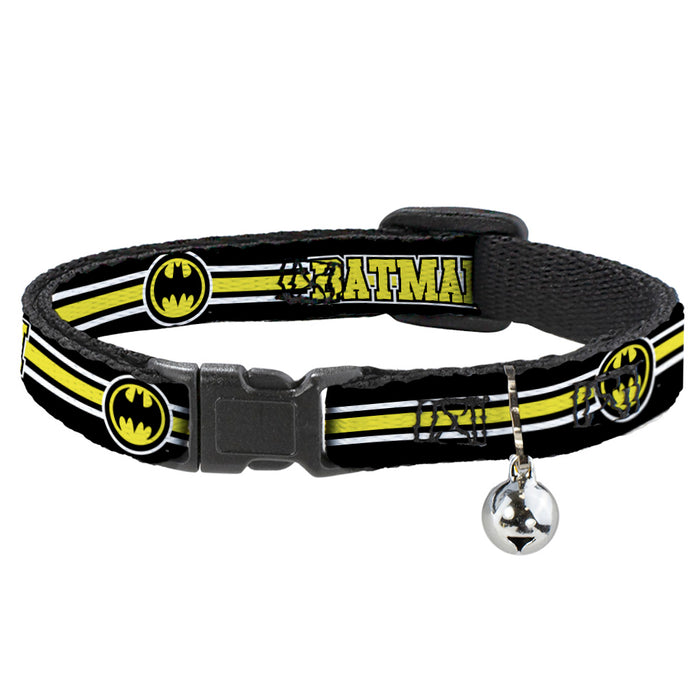 Cat Collar Breakaway - BATMAN Bat Signal Triple Stripe Black White Yellow Breakaway Cat Collars DC Comics   