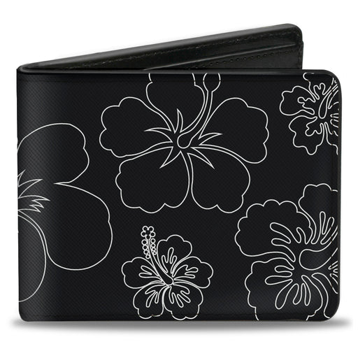 Bi-Fold Wallet - Hibiscus Outline Black White Bi-Fold Wallets Buckle-Down   