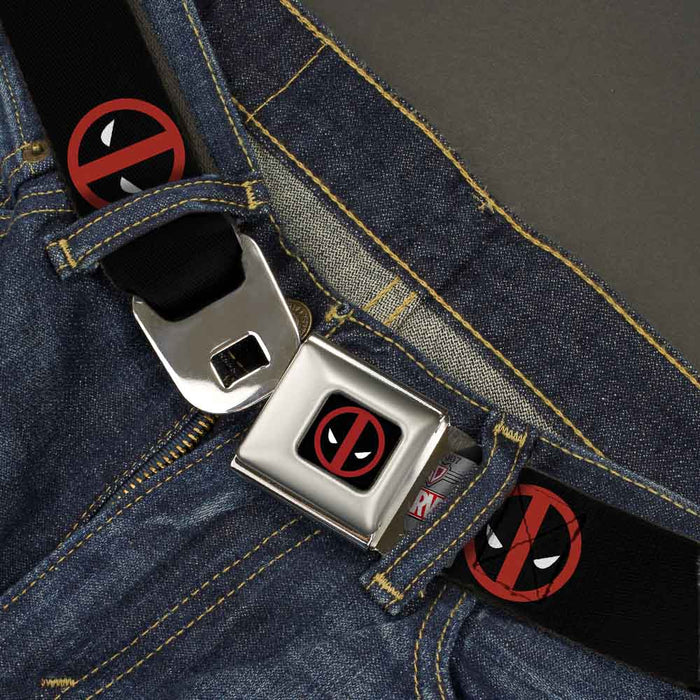 MARVEL DEADPOOL Deadpool Logo Full Color Black Red White Seatbelt Belt - Deadpool Logo Black/Red/White Webbing Seatbelt Belts Marvel Comics   