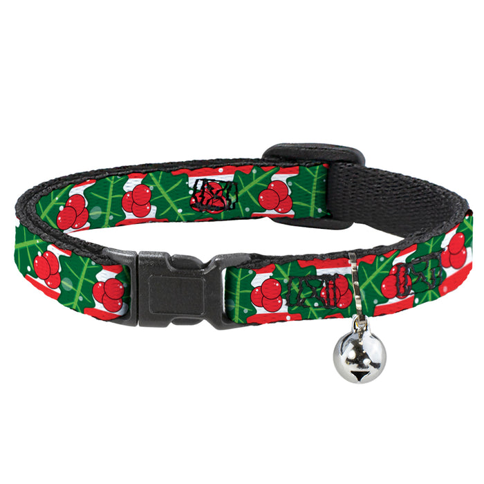 Cat Collar Breakaway - Snowy Holly Stripe Reds White Greens Breakaway Cat Collars Buckle-Down   