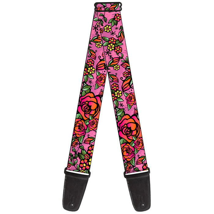 Guitar Strap - Born to Blossom CLOSE-UP Pink Guitar Straps Buckle-Down   