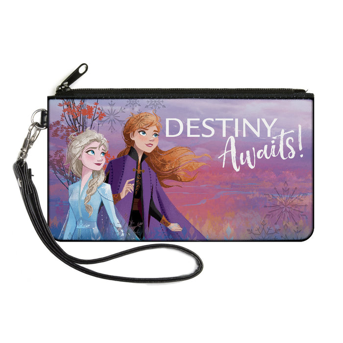 Canvas Zipper Wallet - SMALL - Frozen II Elsa and Anna Pose DESTINY AWAITS! Purples Pinks Blues White Canvas Zipper Wallets Disney   