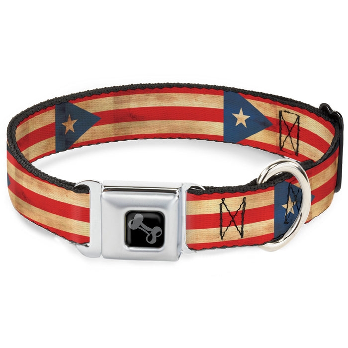 Dog Bone Black/Silver Seatbelt Buckle Collar - Puerto Rico Flag Continuous Vintage Seatbelt Buckle Collars Buckle-Down   