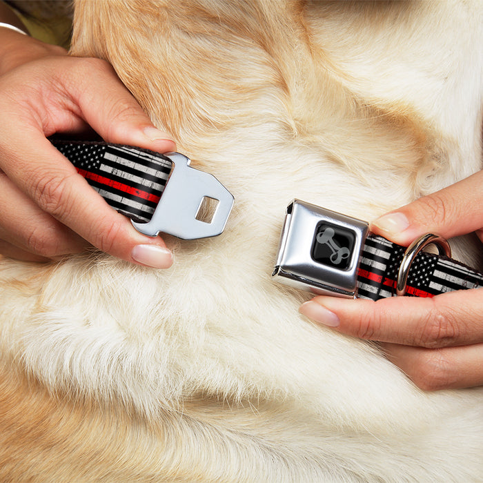 Dog Bone Seatbelt Buckle Collar - Thin Red Line Flag Weathered Black/Gray/Red Seatbelt Buckle Collars Buckle-Down   