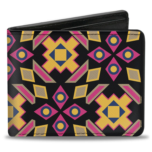 Bi-Fold Wallet - Geometric Sunburst Black Pink Yellow Blue Bi-Fold Wallets Buckle-Down   