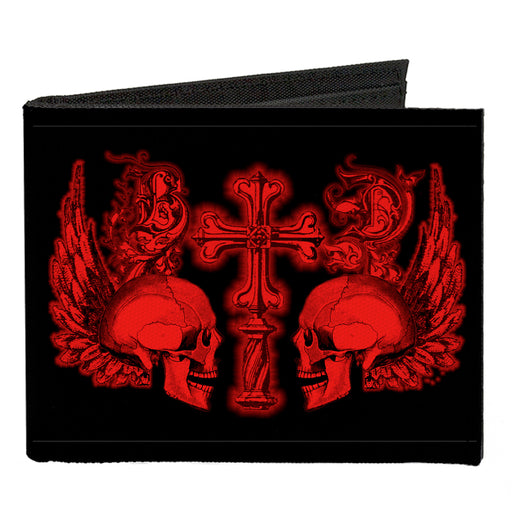 Canvas Bi-Fold Wallet - BD Skulls w Wings Black Red Canvas Bi-Fold Wallets Buckle-Down   