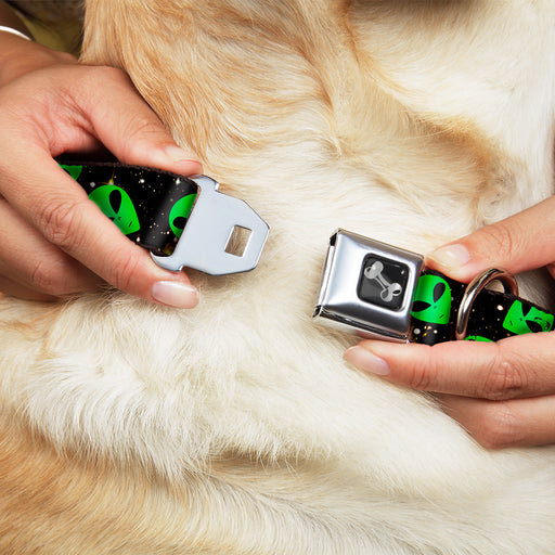 Dog Bone Seatbelt Buckle Collar - Aliens Head Scattered Galaxy2/Green/Black Seatbelt Buckle Collars Buckle-Down   