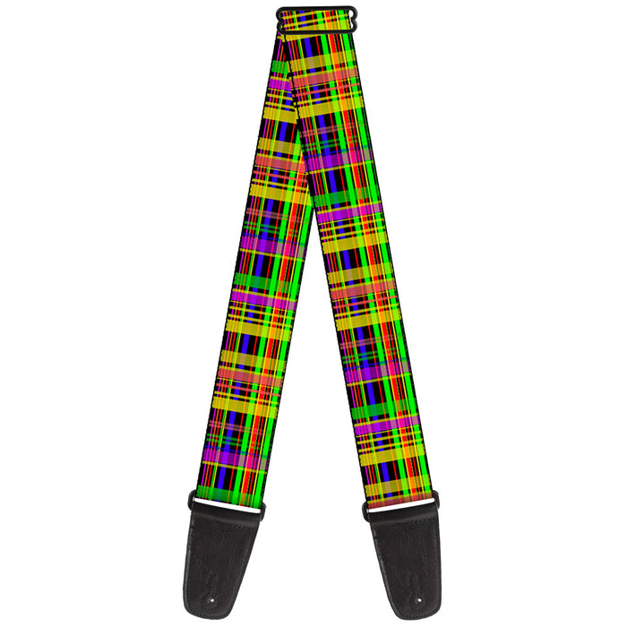 Guitar Strap - Plaid Black Multi Neon Guitar Straps Buckle-Down   